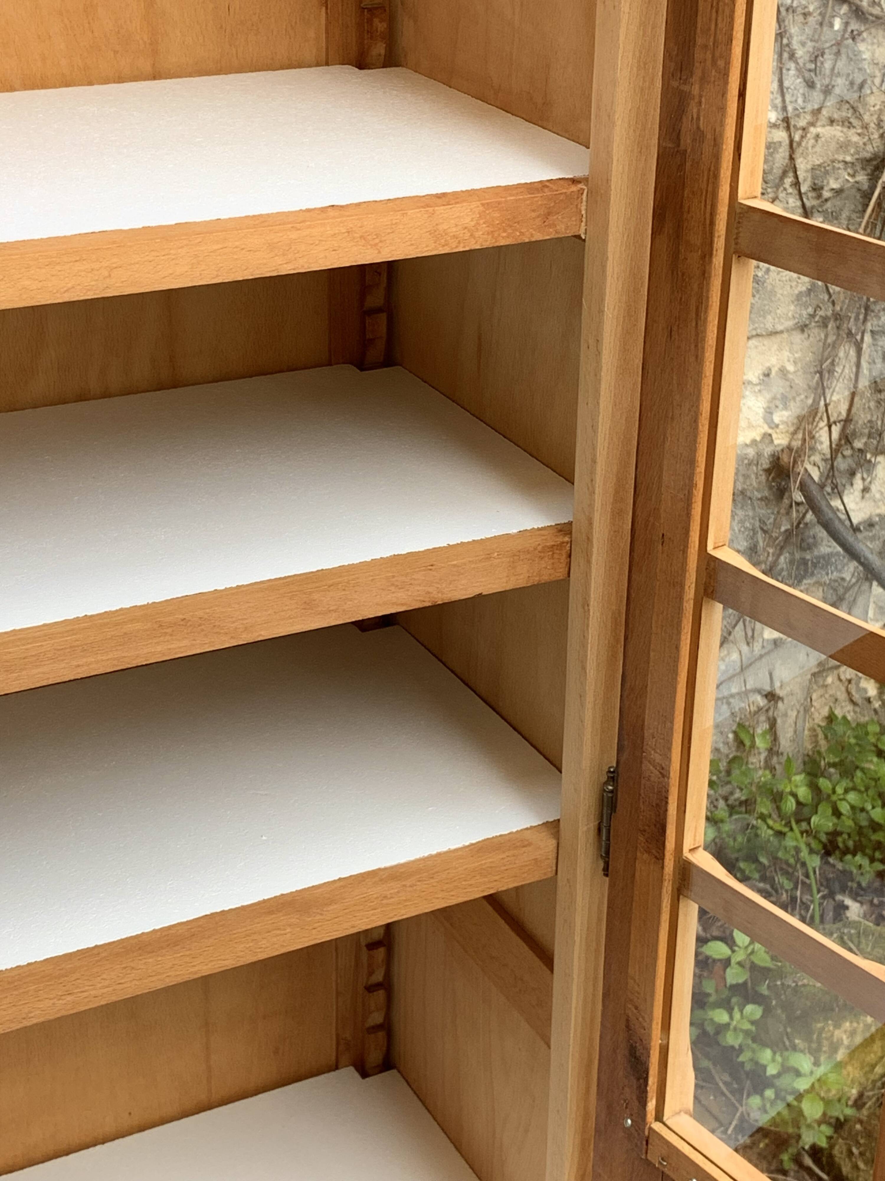 Parisian glass cabinet, raw wood, 1960s