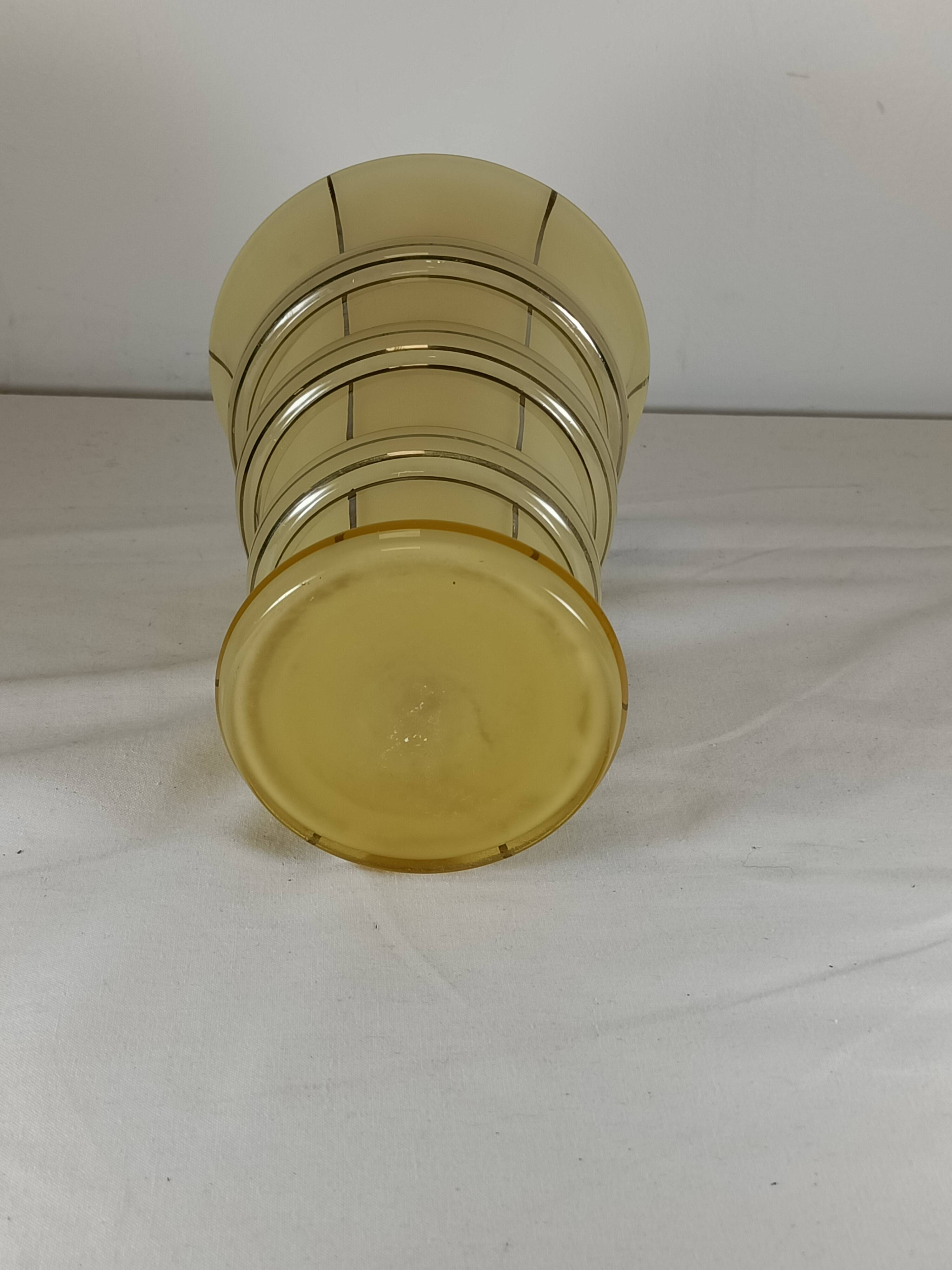 Vintage smoked amber glass vase with chrome bands – 1970s design