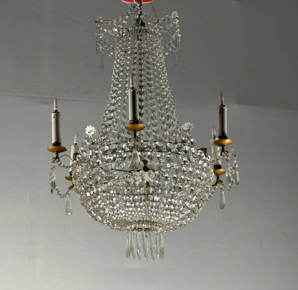 Pearl Bag Chandelier, Cut Crystals Circa 1900