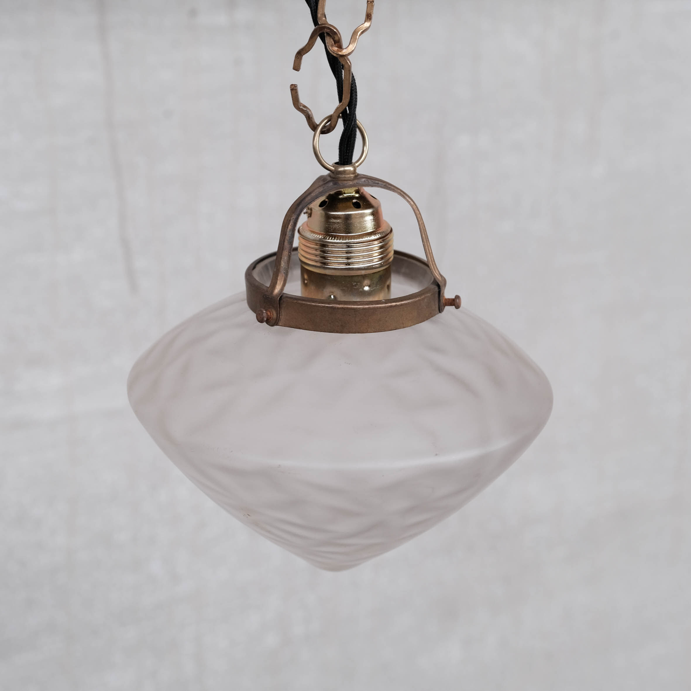 Mid-century opaque glass and brass pendant