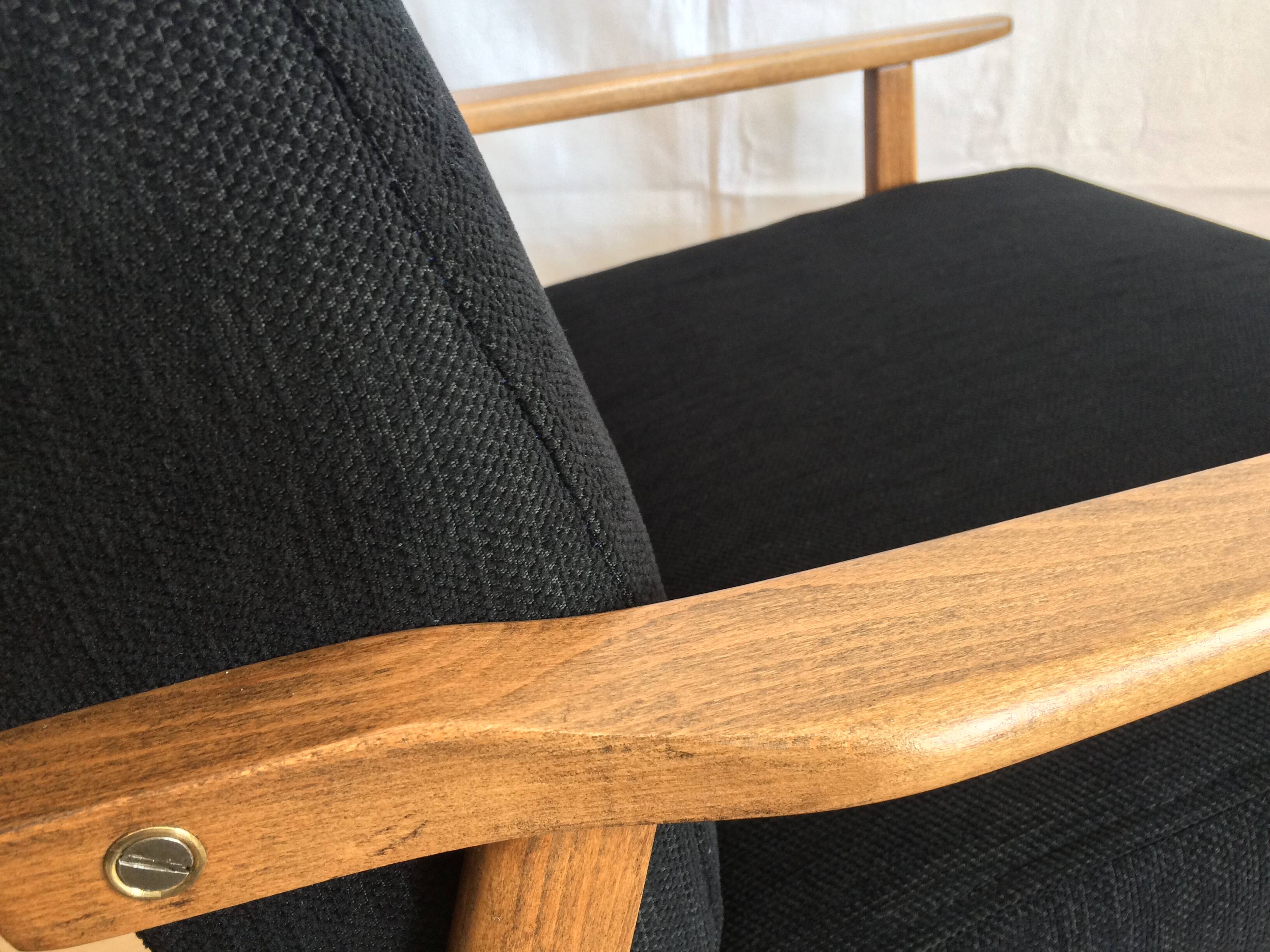 Vintage Mid Century Reupholstered Armchair in Black Fabric