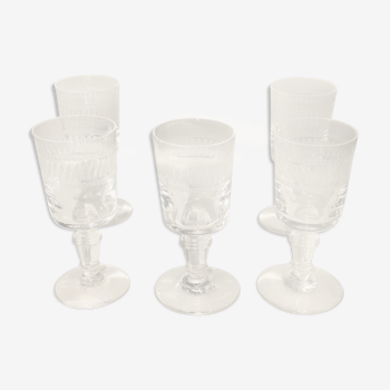 Lot of 6 liqueur glasses, engraved, early 20th century