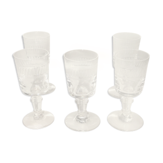 Set of 6 liqueur glasses, engraved, early 20th century