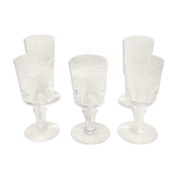 Lot de 6 verres à liqueur, gravés , début XX siècle