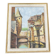 Antique painting – Medieval village scene by the water, signed