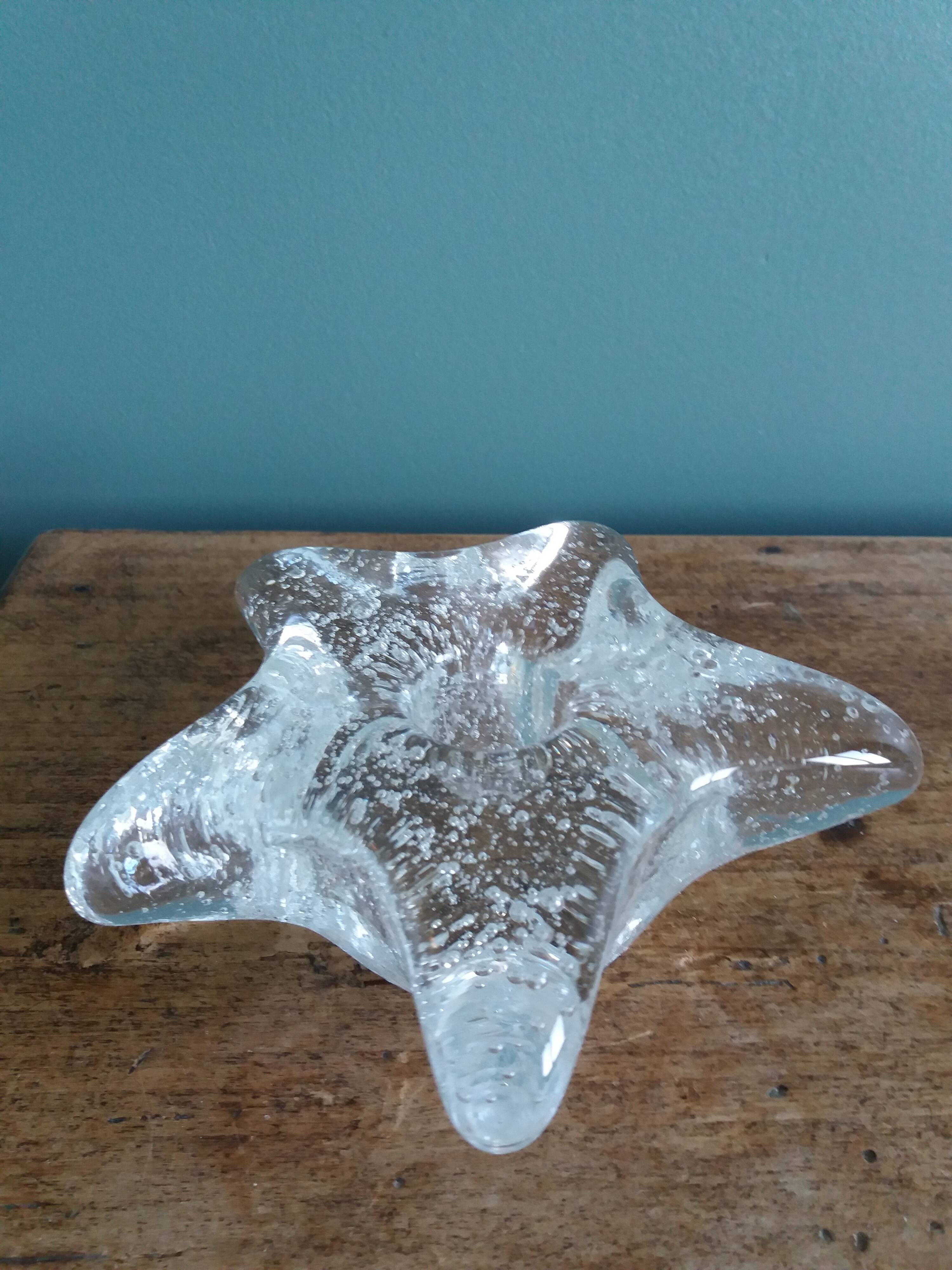 Star candle holder in glass or bubbled crystal, Biot style