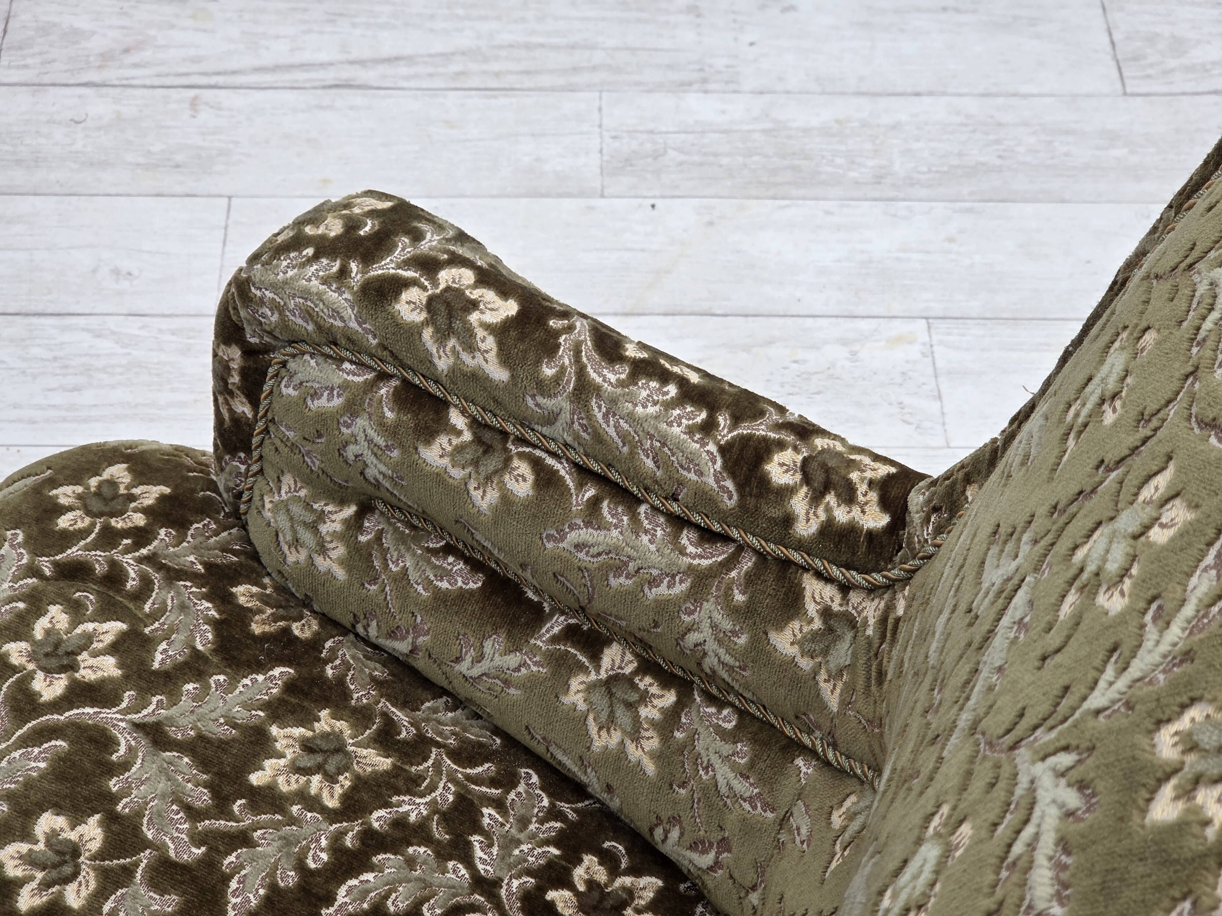 1950s, Danish armchair, green furniture velour, ash wood legs.