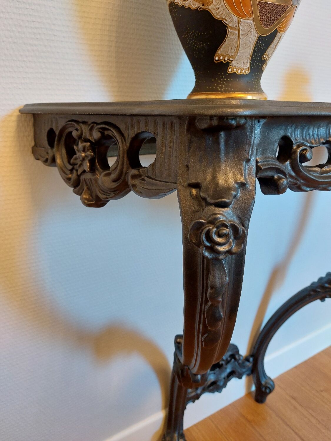 Baroque wall console, steel black