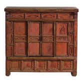 Buffet Shanxi en pin à peinture rouge d’origine et quatre tiroirs – Chine, vers 1930