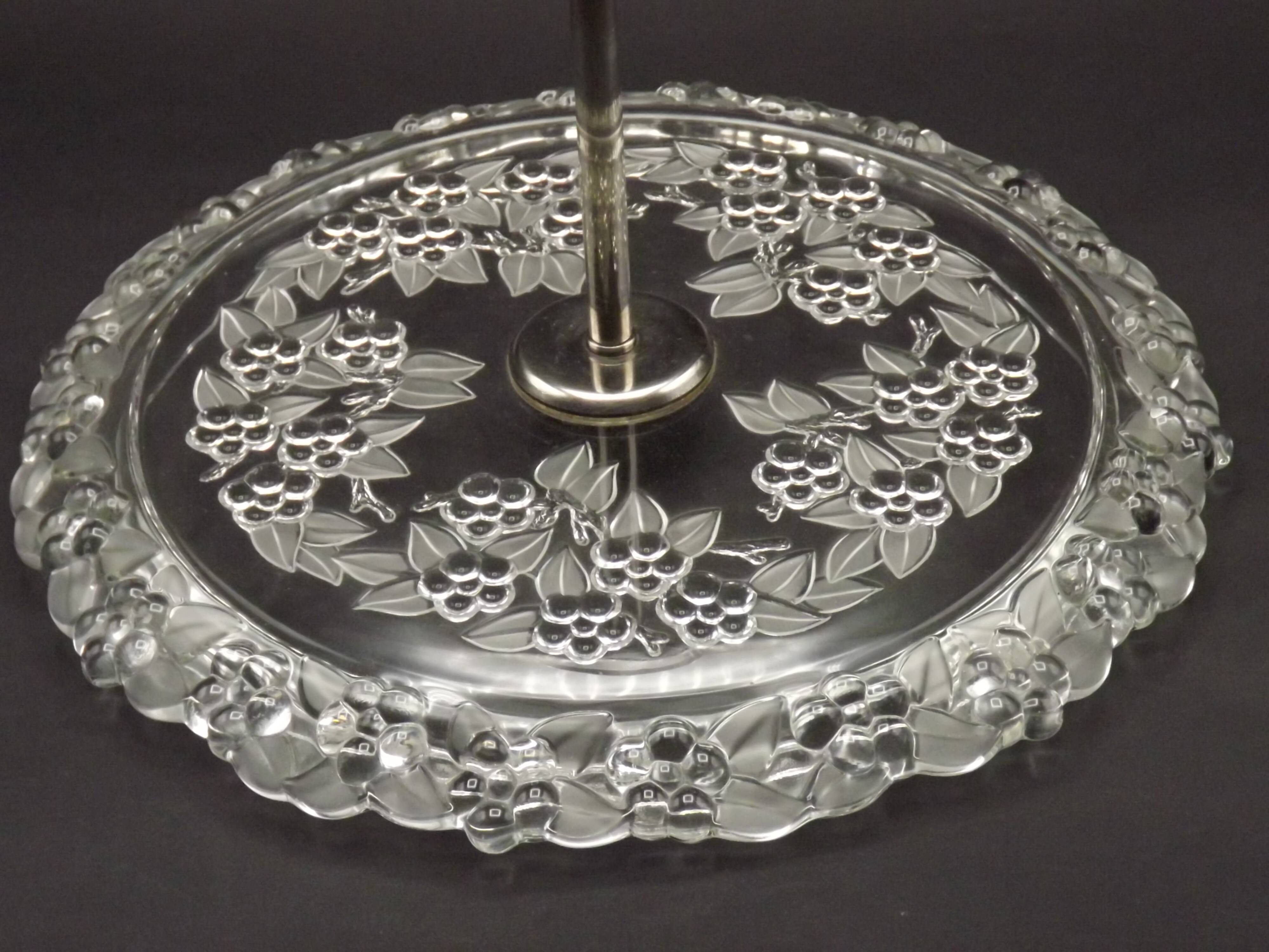 Vintage French cheese and sandwich serving plate, pressed glass with floral pattern.