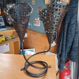 Vintage double candle holder in perforated metal – 60s/70s style