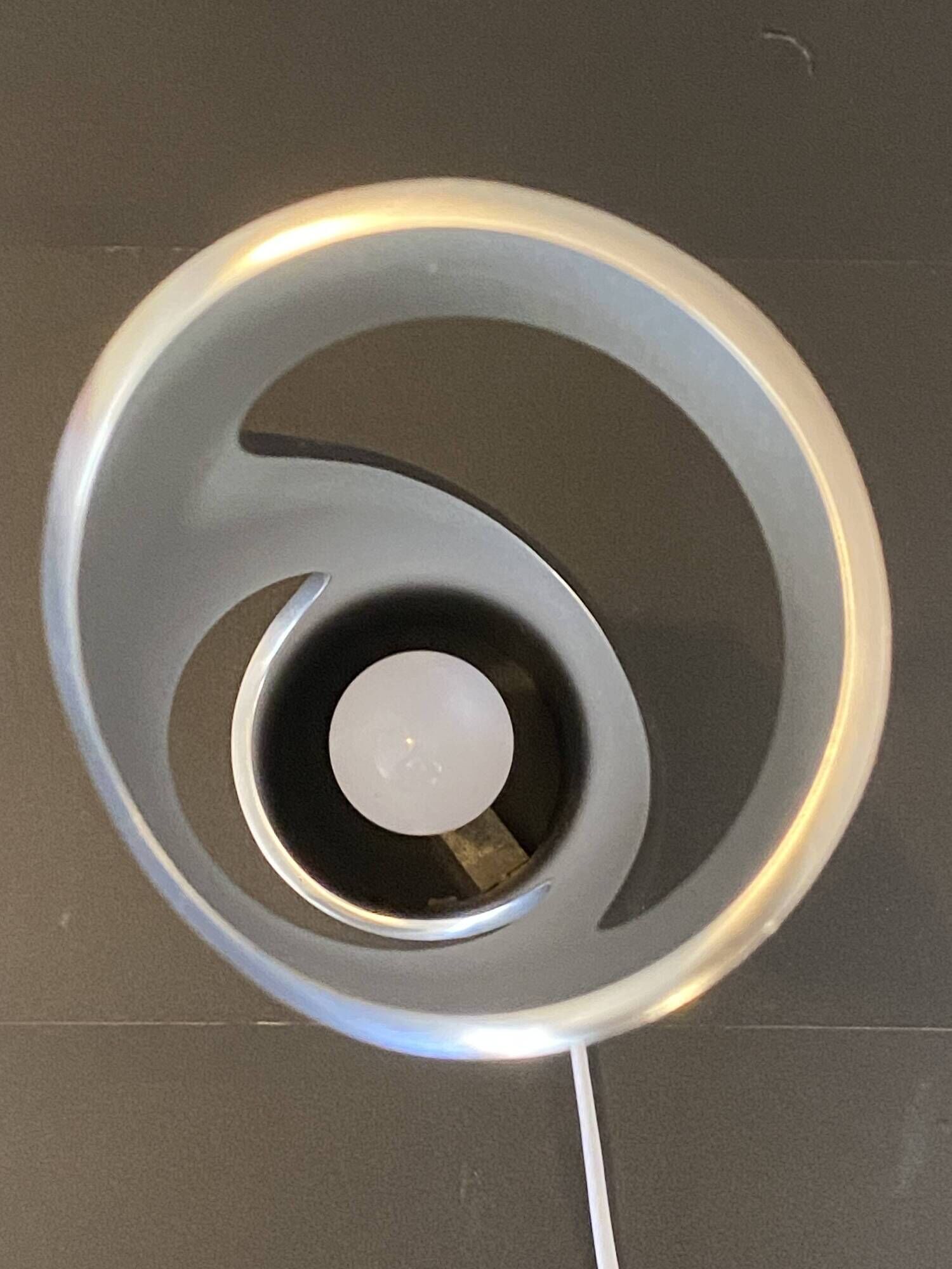 Sculptural flame lamp brushed aluminium Space Age Vintage 1970
