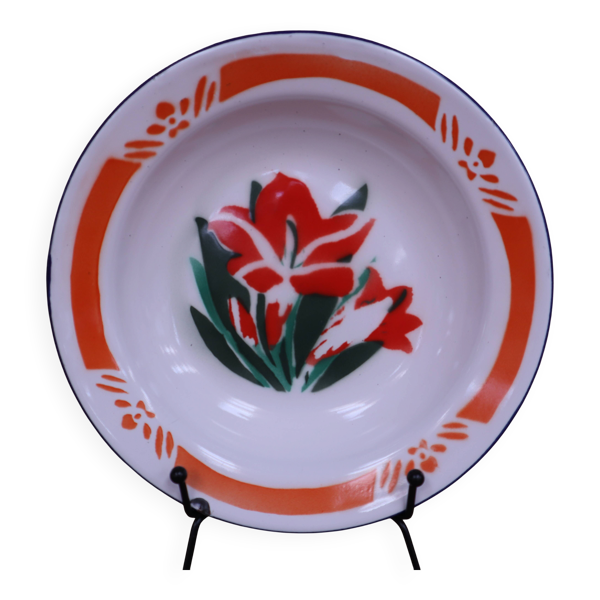 Assiette creuse vintage en tôle émaillée chinoise