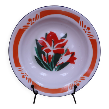 Assiette creuse vintage en tôle émaillée chinoise
