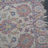Old small wool carpet / oriental decoration sand blue / red 130x63cm