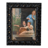 Oil painting on canvas, scene of life, black wooden frame, country decoration