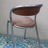 Chair in beige velvet and chrome, curved shape, vintage 1950