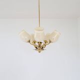 Mid-century brass and glass pendant light by Sario, Finland, 1950s.