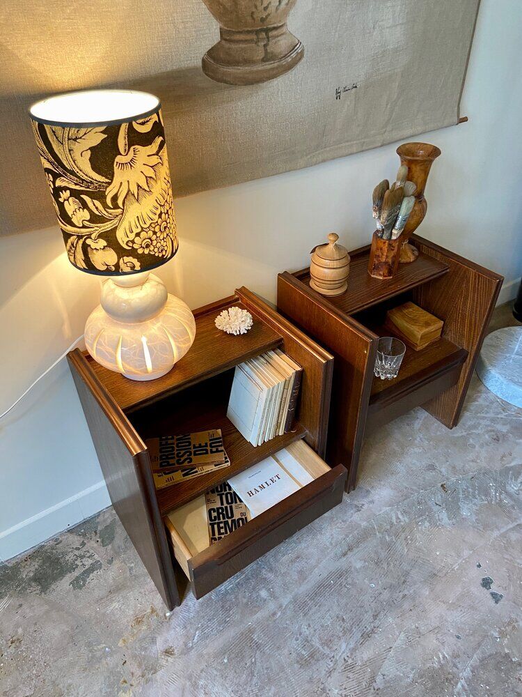 2 Scandinavian bedside tables in dark wood