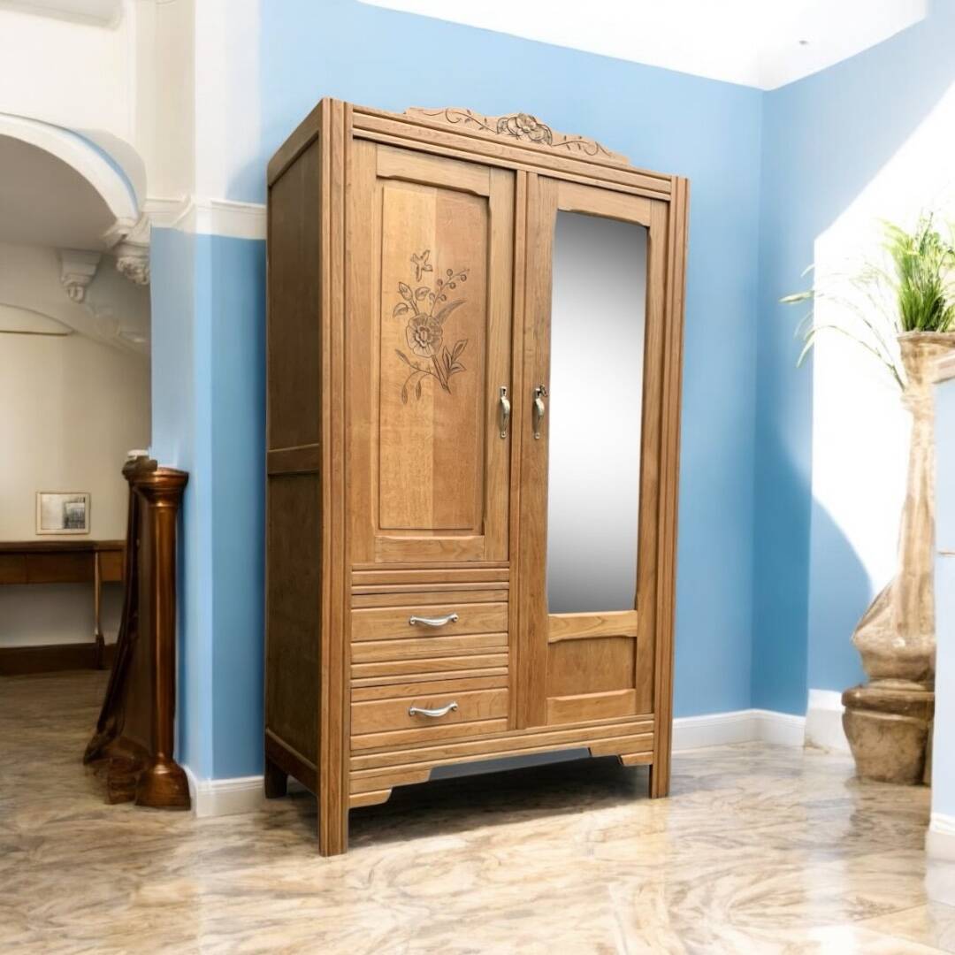 Parisian art deco hotel wardrobe in solid raw oak 1930
