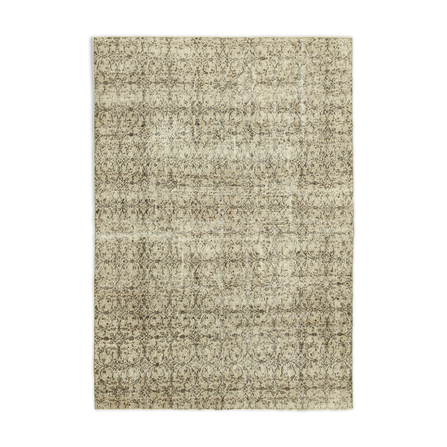 Handwoven antique anatolian beige rug 207 cm x 297 cm
