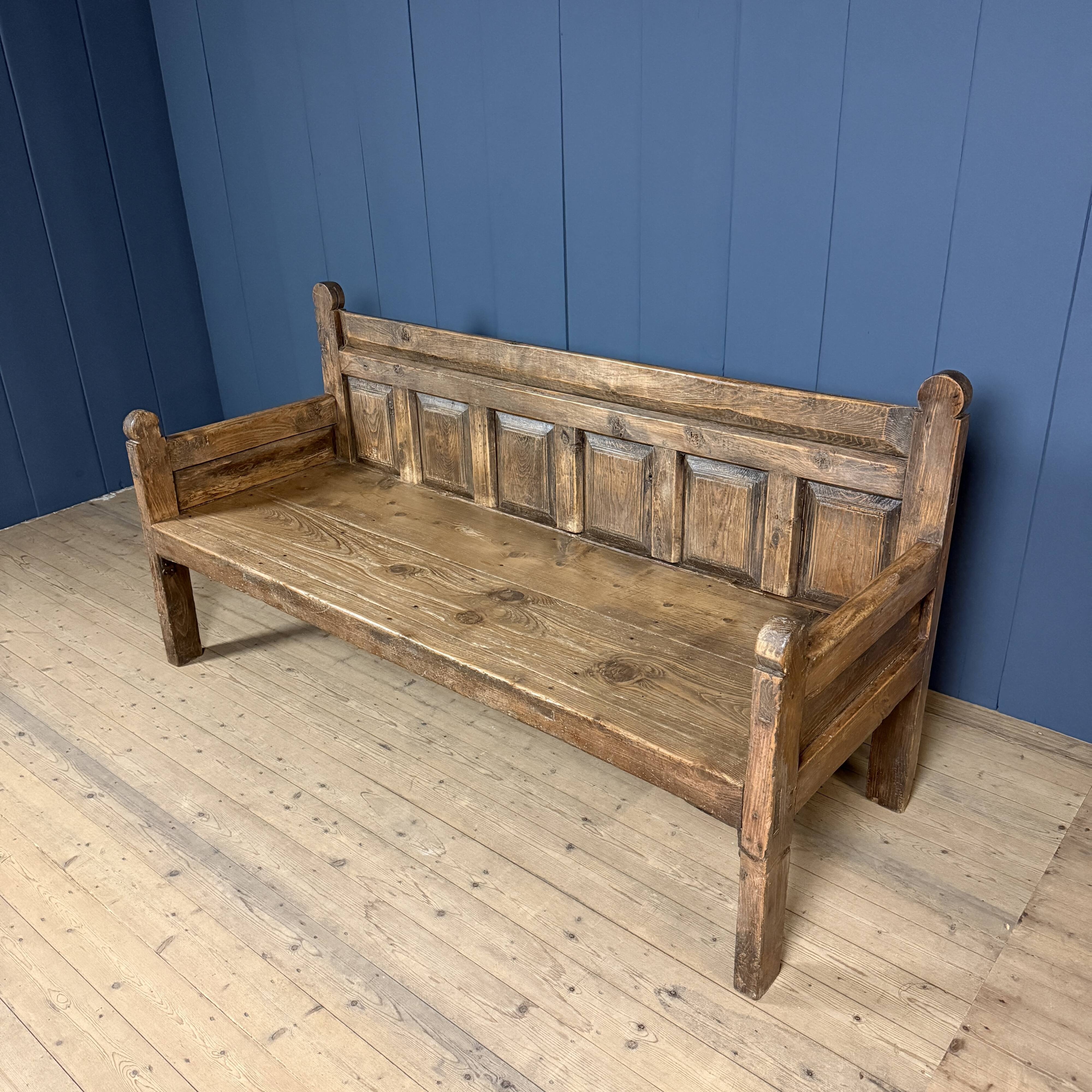 Large antique wooden Spanish bench from the 19th century