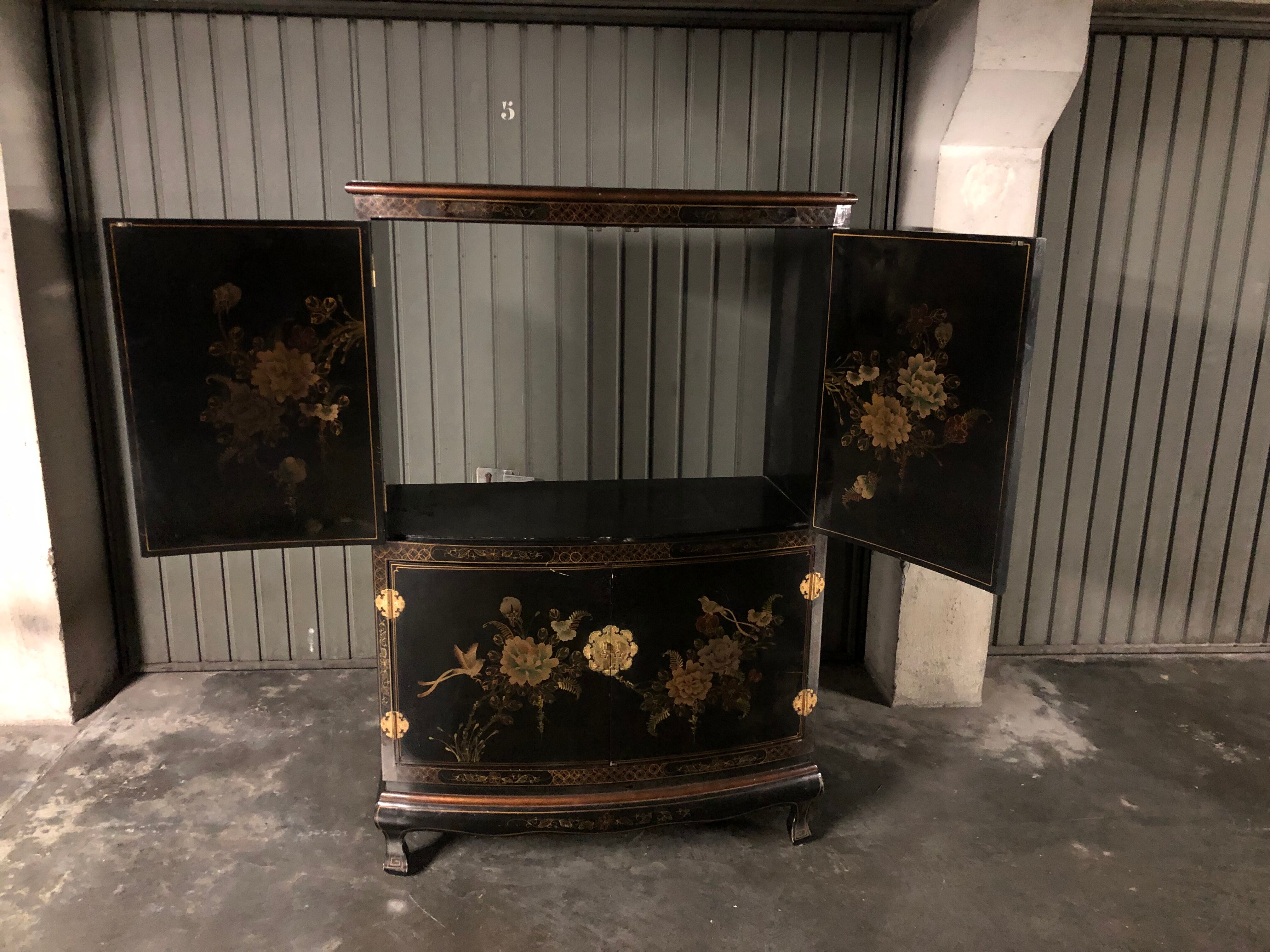 Chinese lacquered sideboard signed