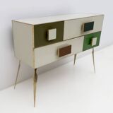 Postmodern Italian Dresser/Chest Colored Glass and Brass, 1980s