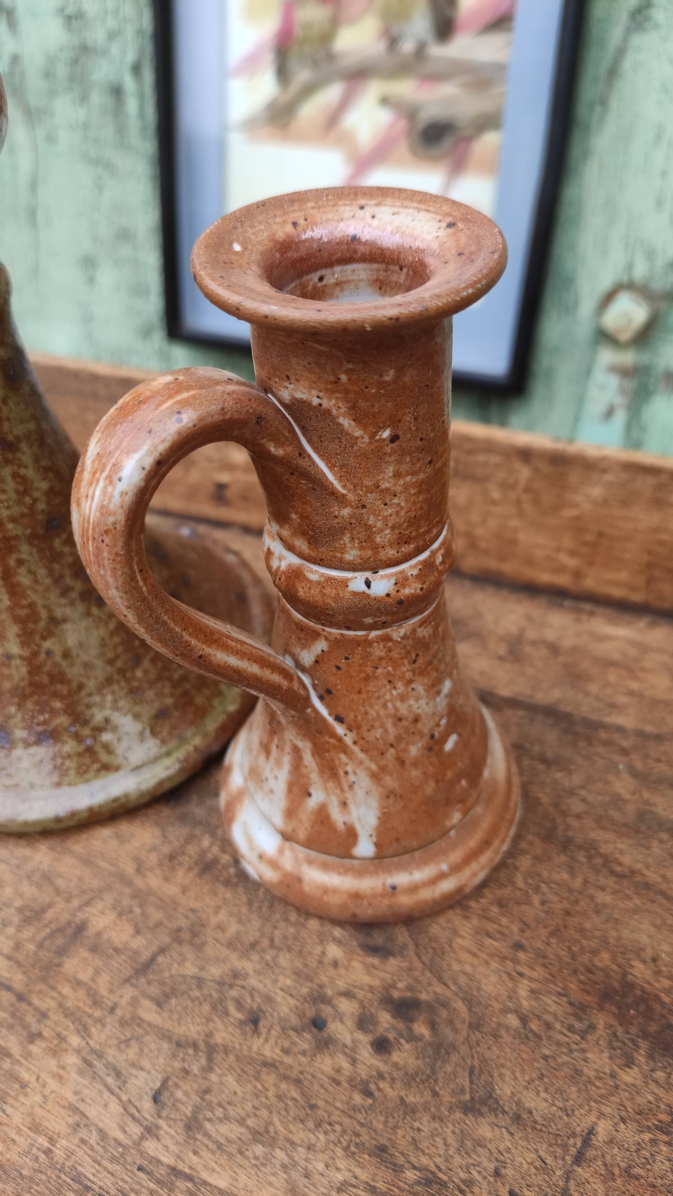 Duo de bougeoirs vintages en grès