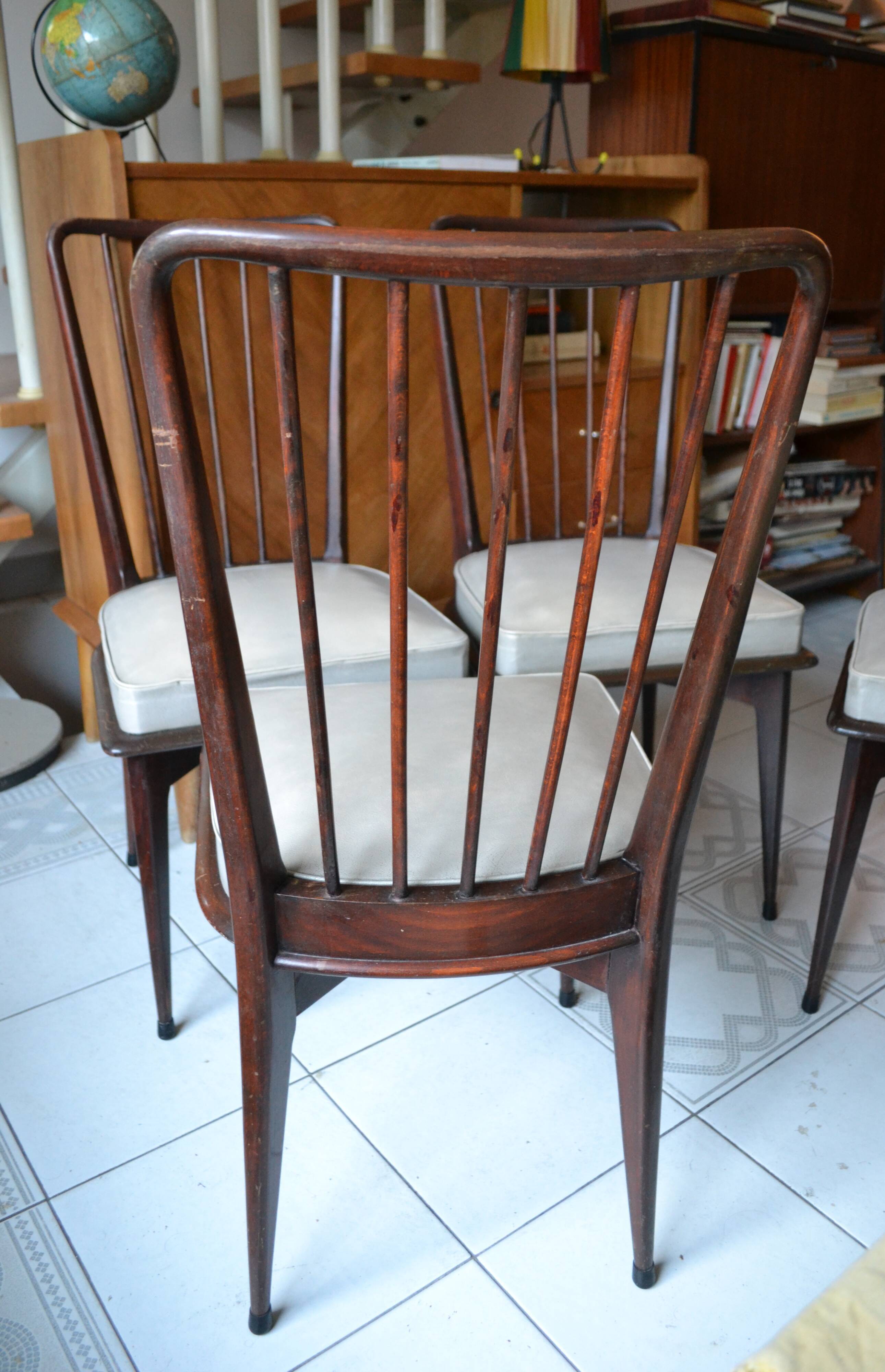 4 chairs Charles Ramos 60s solid beech