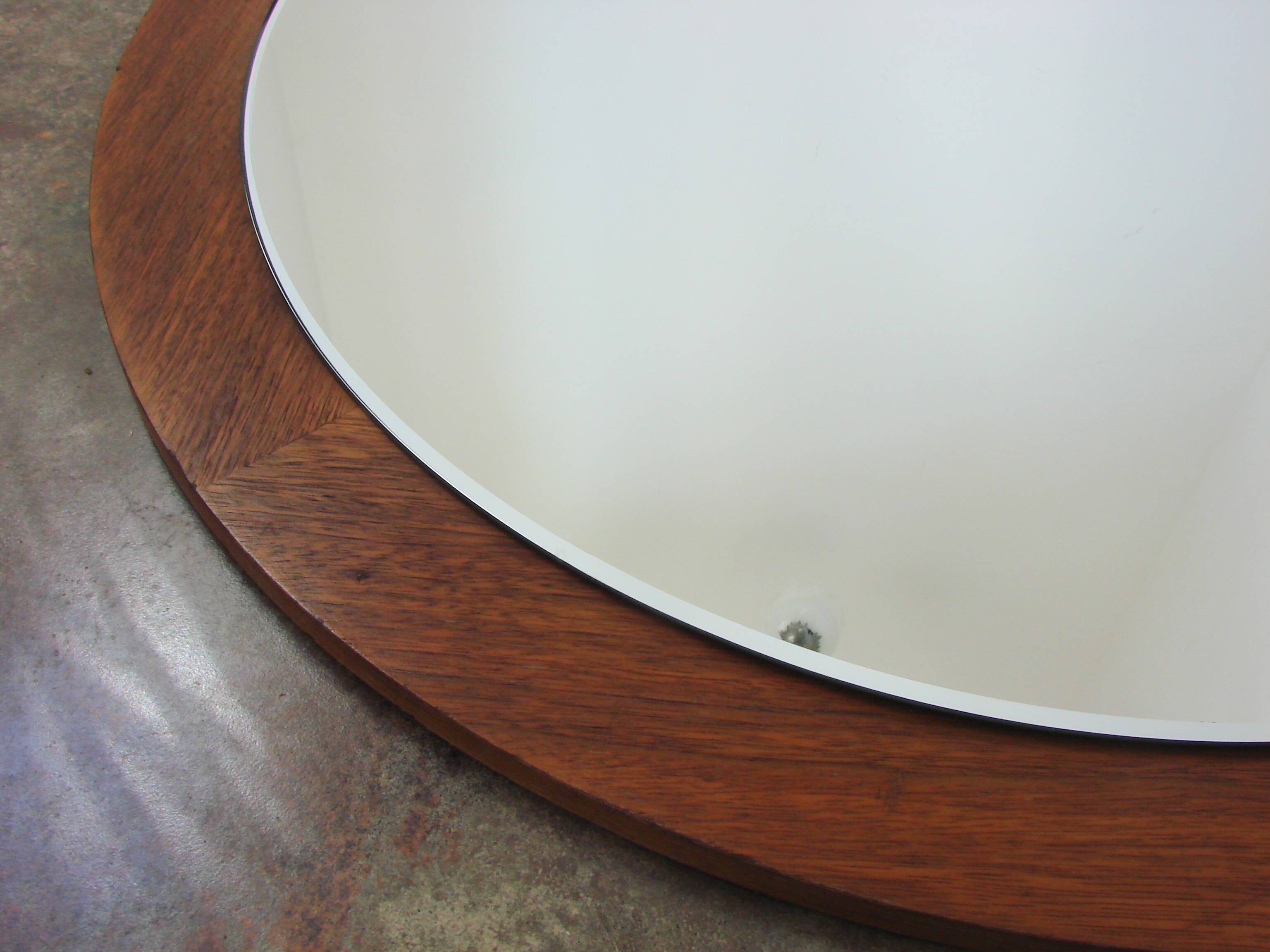 Round teak mirror, 1970s – vintage, diameter 70 cm