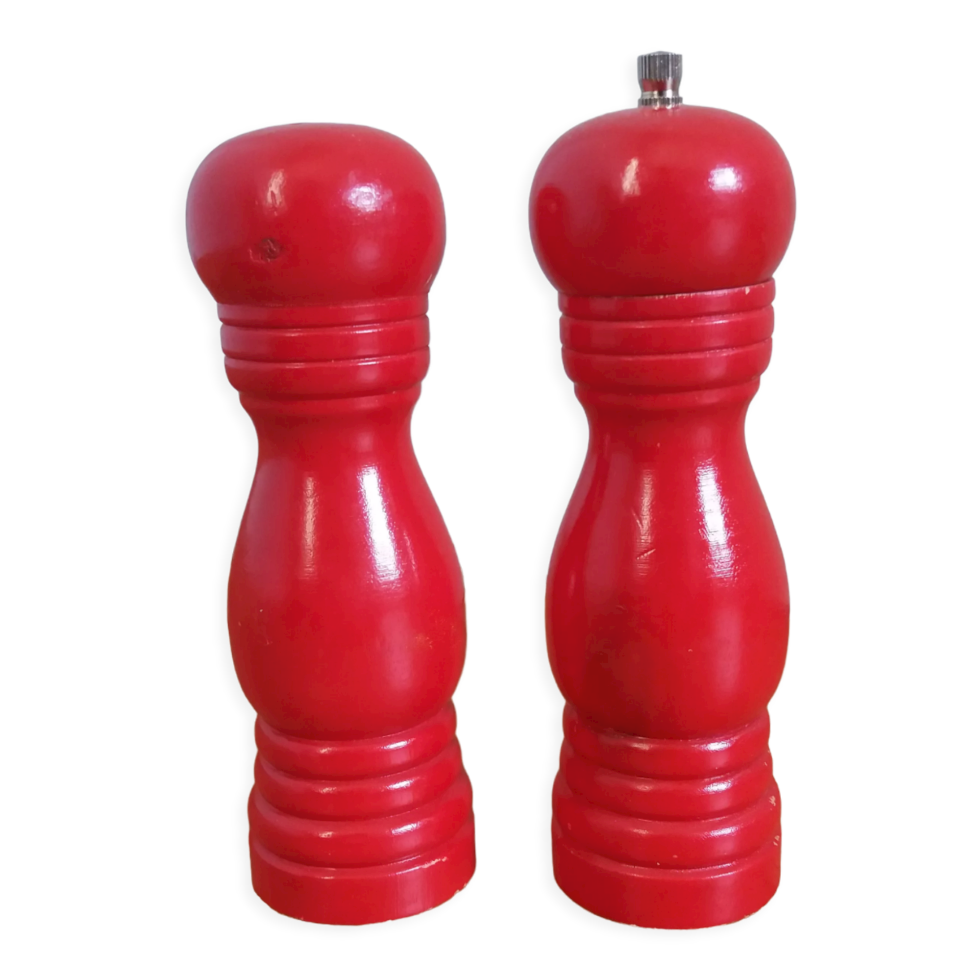 Pepper mill and turned wooden salt shaker