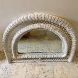 Vintage rattan mirror half moon white