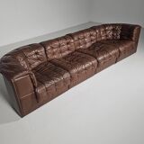 De Sede DS-11 modular sofa in original brown leather, 1970s.