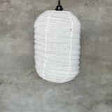 Very large Japanese-style natural rattan and linen pendant light in the shape of a lantern H80 D65