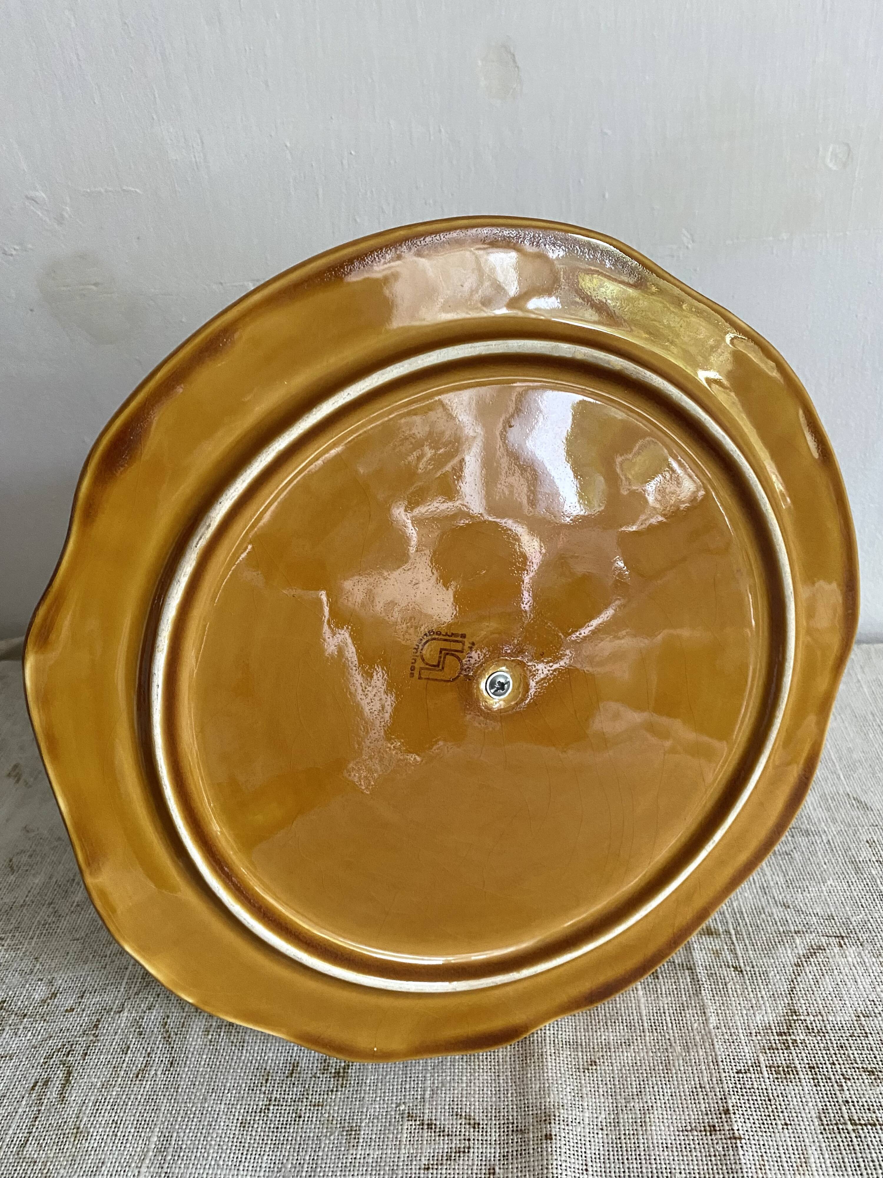 Sarreguemines barbotine cake display with fruit decoration