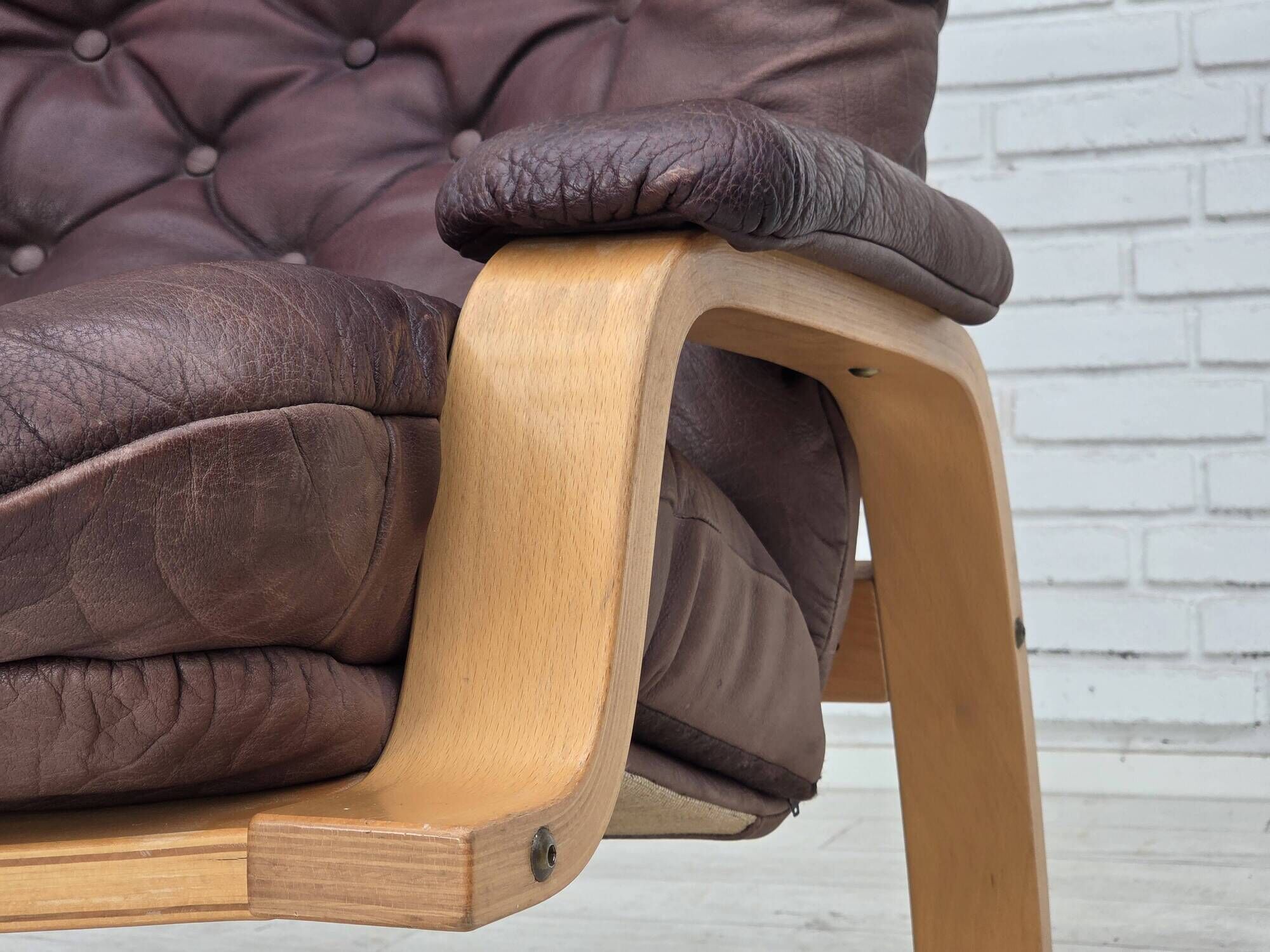 1970s, Scandinavian adjustable armchair, furniture leather, bentwood.