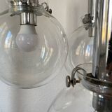 Vintage design pendant light with three transparent glass globes
