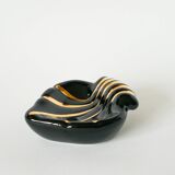 Heart / shell ceramic pocket tray, black and gold, signed, 1950