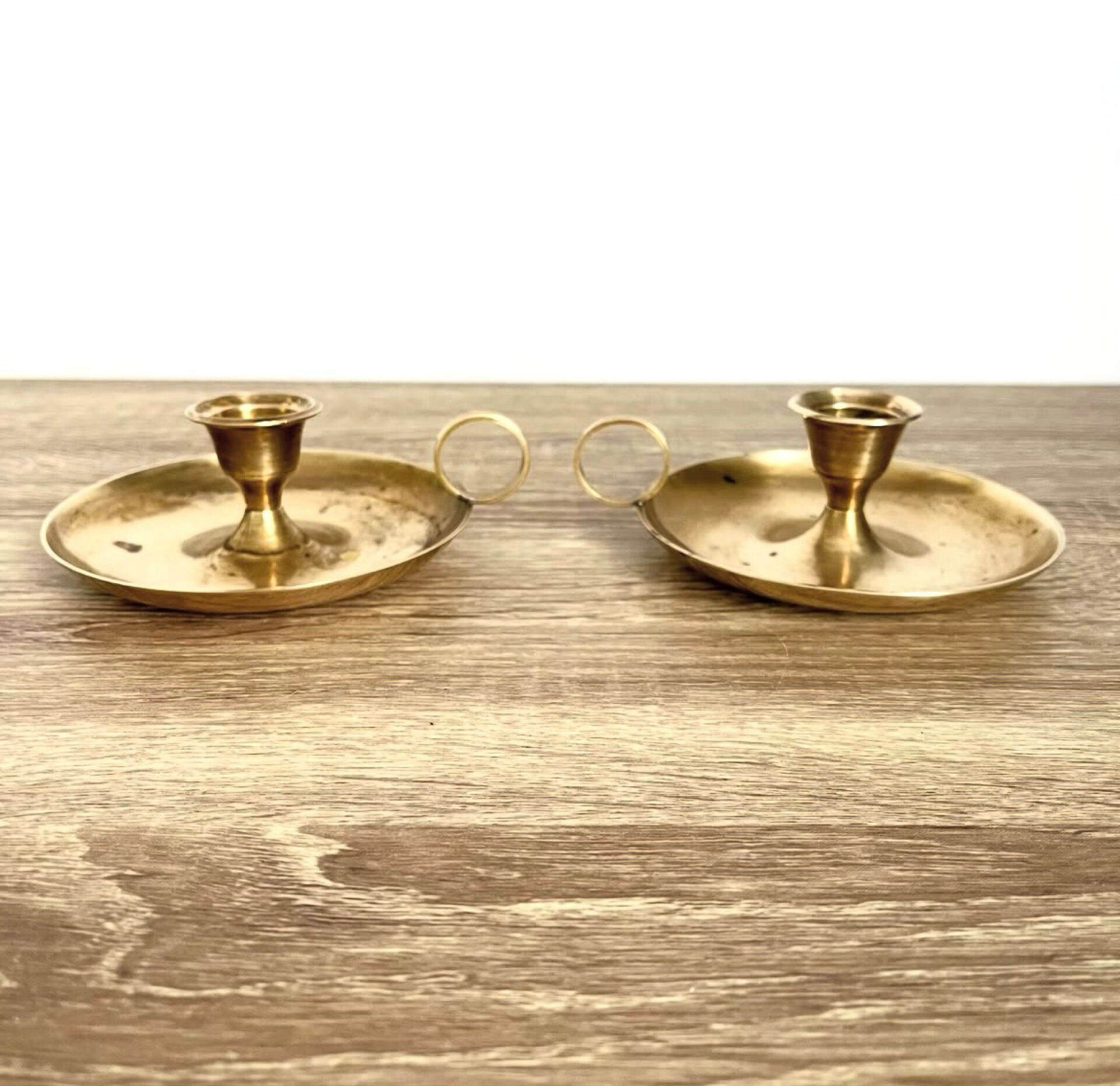 Paire bougeoirs laiton vintage