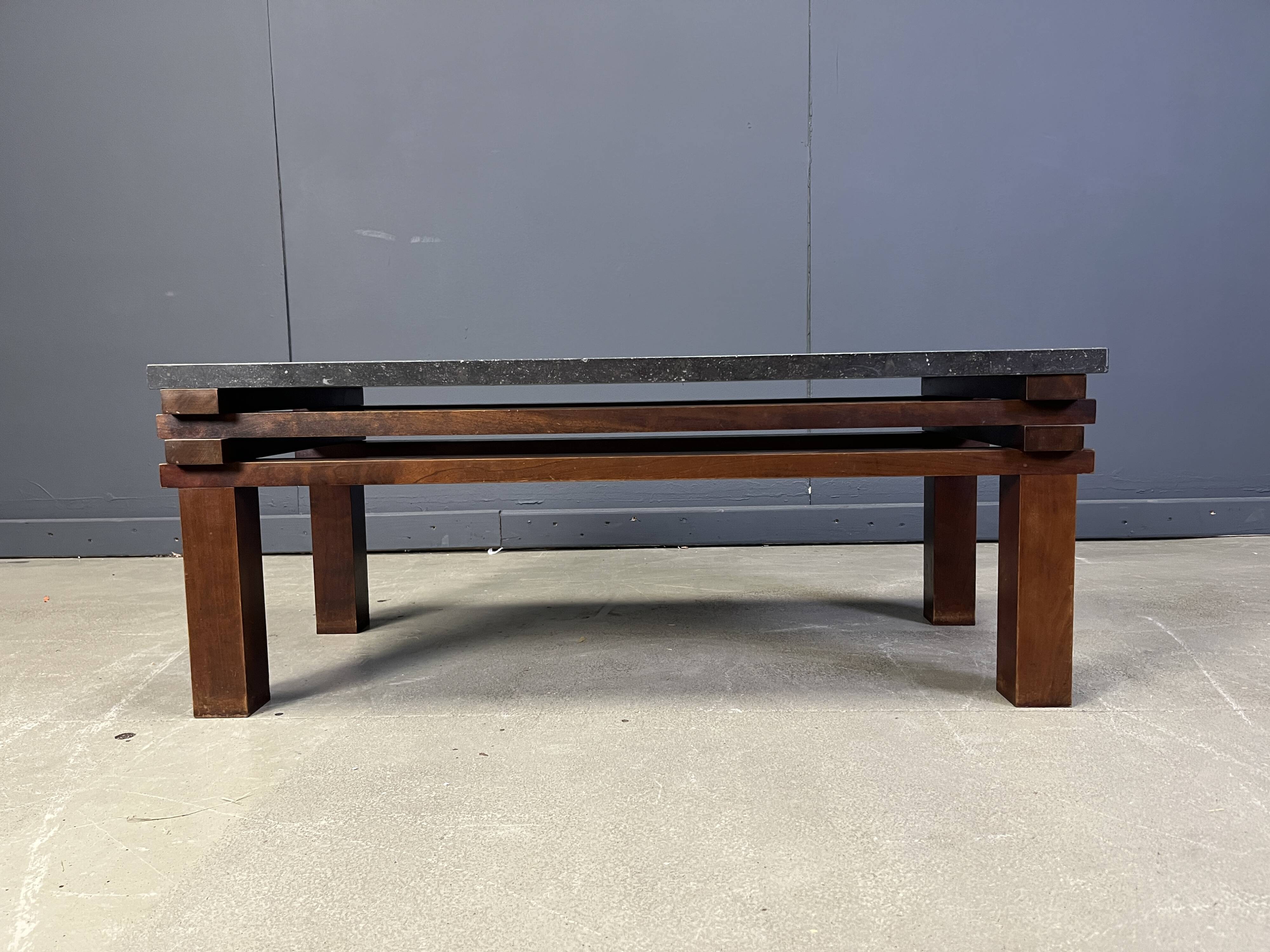 Vintage wooden and stone top coffee table, 1970s