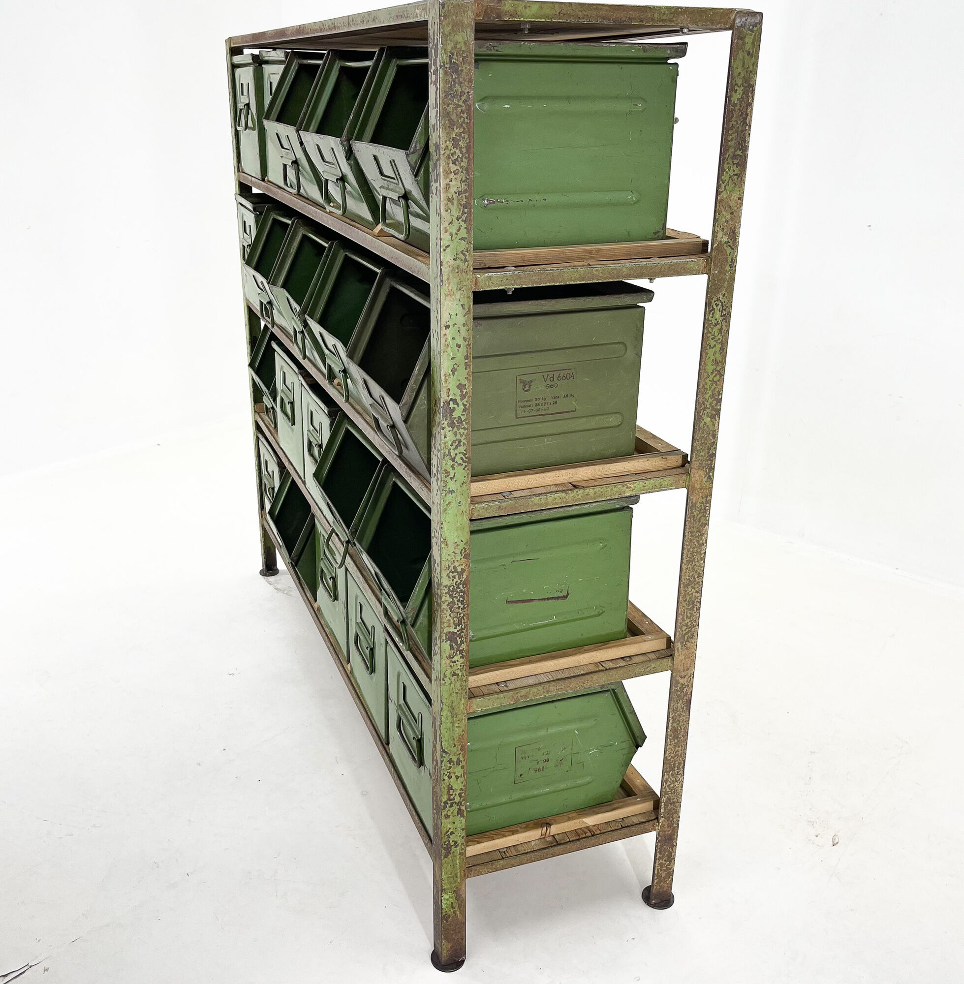 Vintage industrial cabinet, 20 iron drawers, wooden top, 1950's