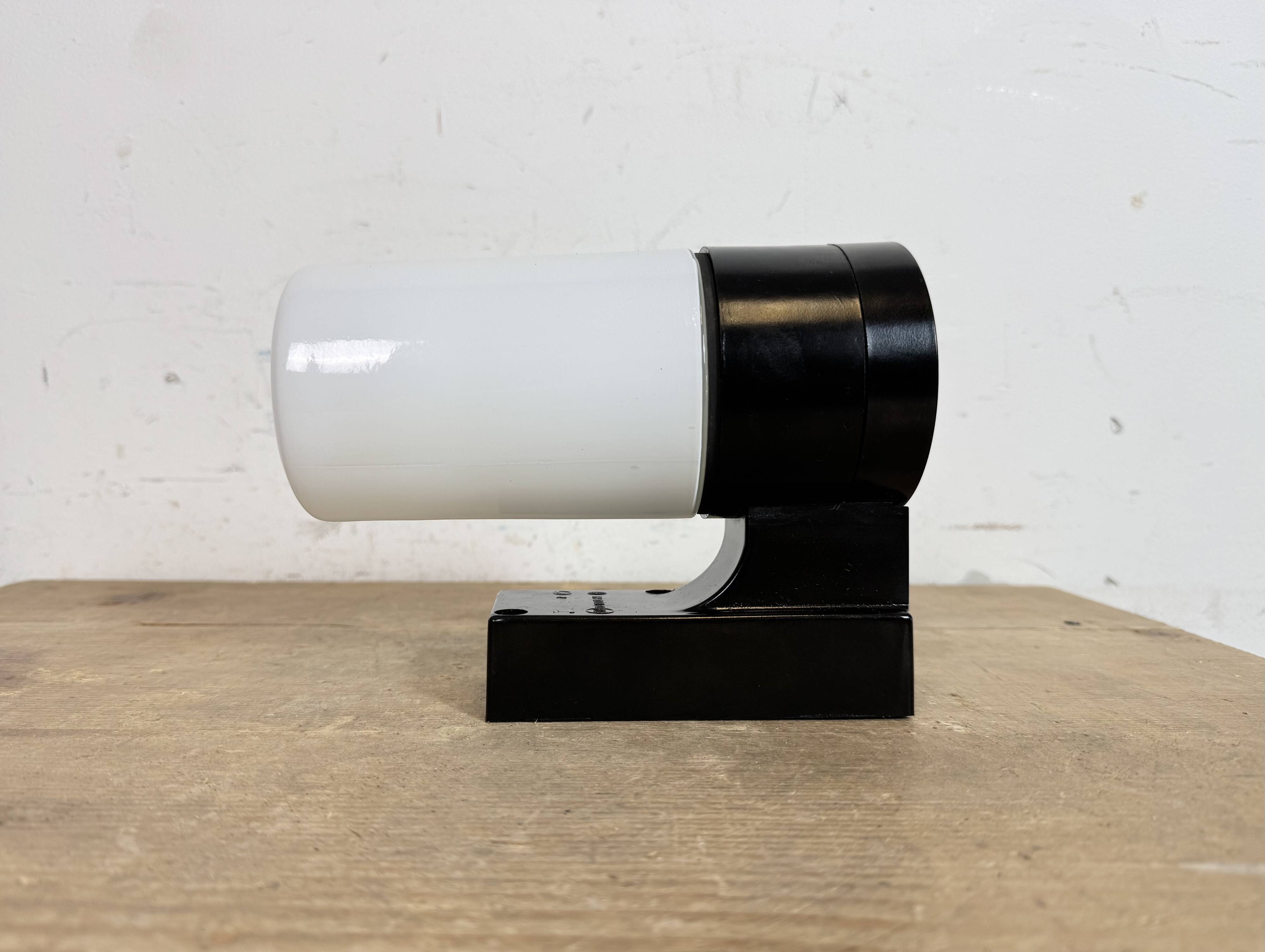 Industrial Brown Bakelite Wall Light with Milk Glass, 1960s