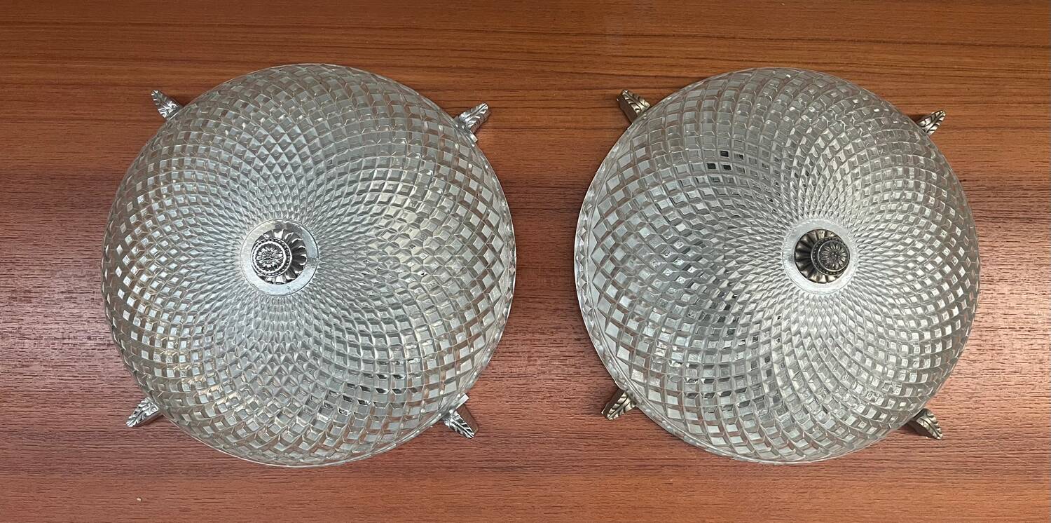 Pair of chiseled glass suspension ceiling lights