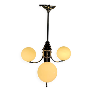 lustre Art-déco en métal, - opaline