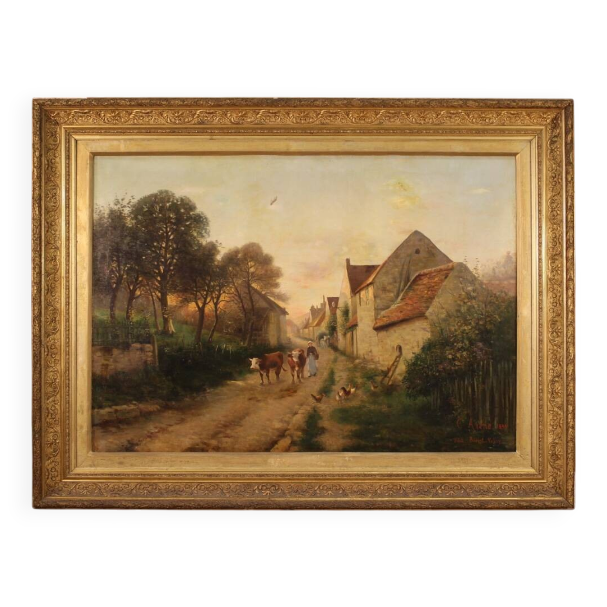 Peinture à l'huile sur toile, signée et datée de 1899, représentant un paysage français.