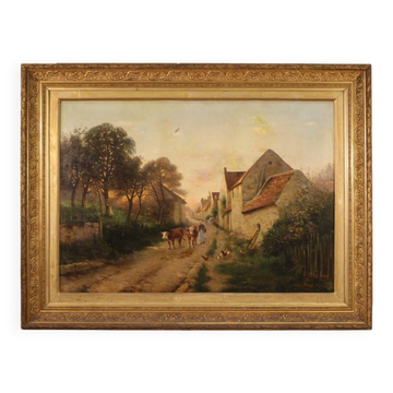 Peinture à l'huile sur toile, signée et datée de 1899, représentant un paysage français.