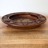 Vintage Handcarved Wooden Plate, Floral Folk Art, Wall Hanging, 1960s Decor