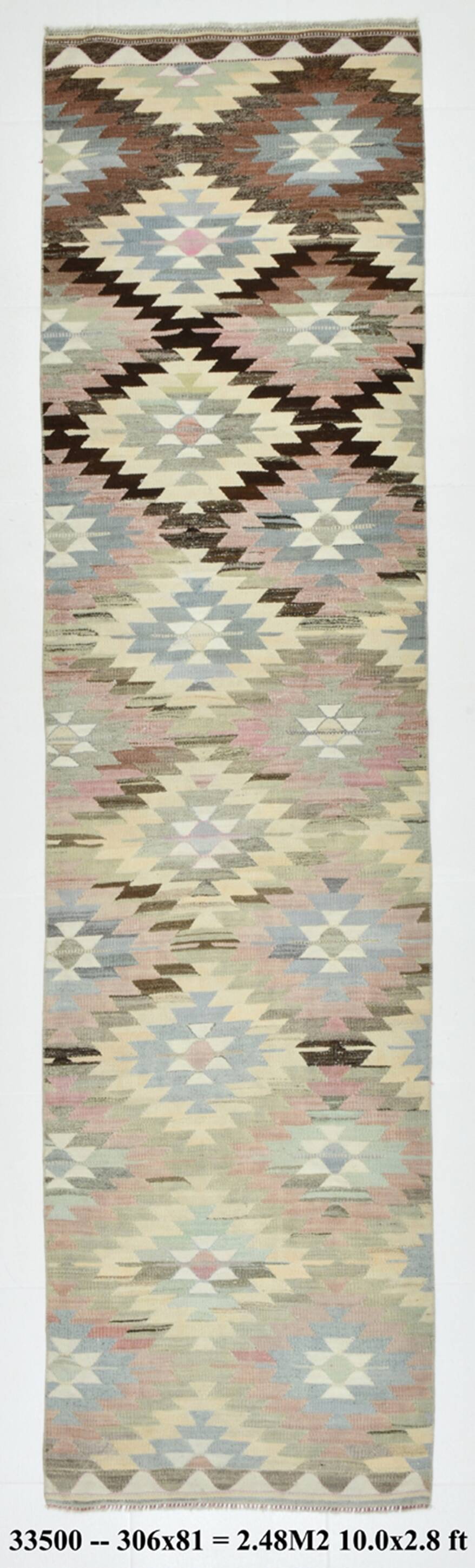 3x10 Pink & Cream Vintage Kilim Runner Rug, 81x306Cm