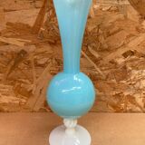Ancien pichet aiguière opaline bleu & blanc vintage